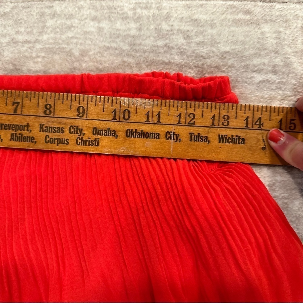 Maxi Tiered Sheer micro pleats bright reddish coral skirt fully lined size 6 C53 - Picture 10 of 10